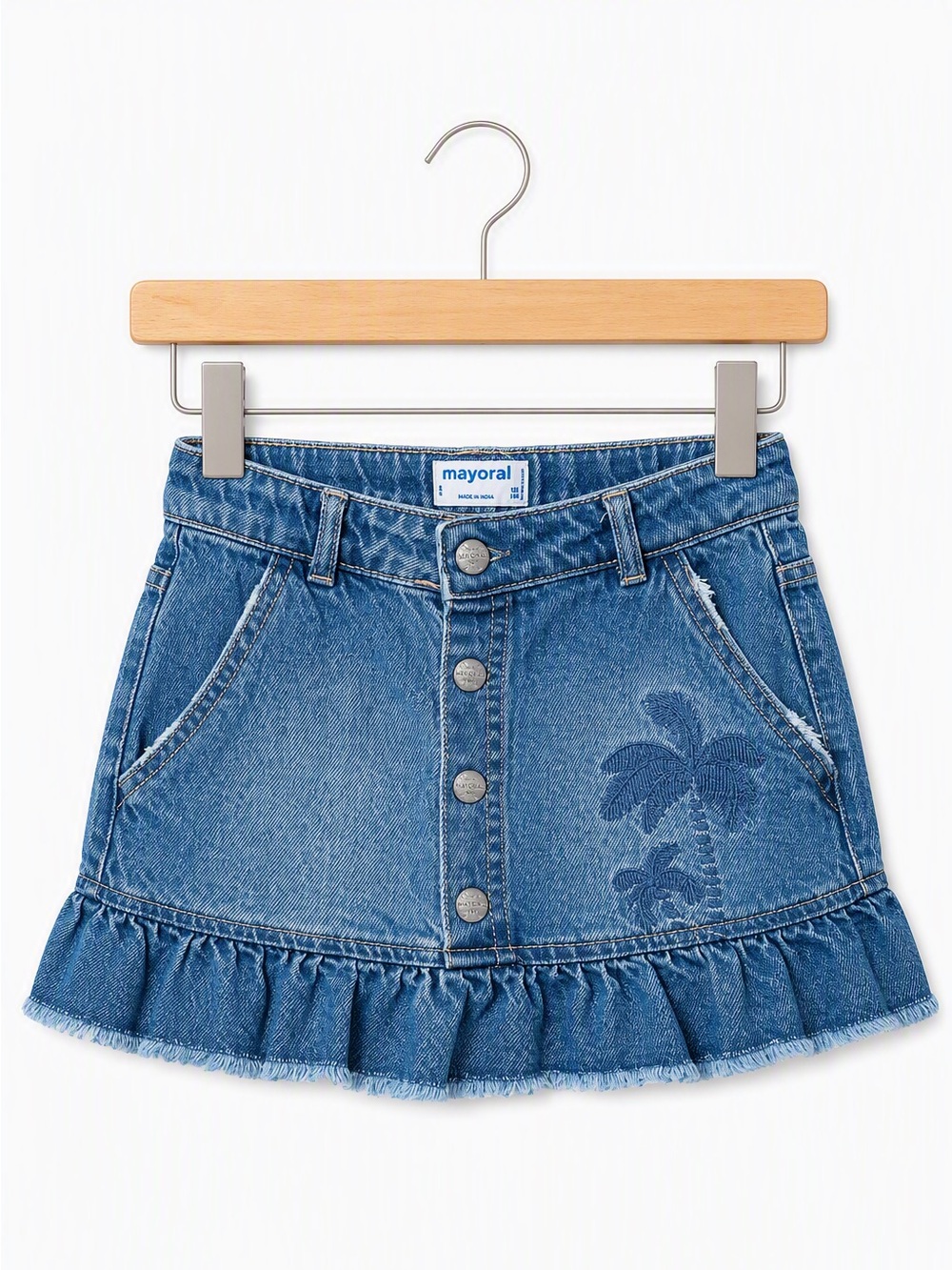 Mayoral Kids Tropical Palm Tree Ruffle Denim Mini Skirt Coastal Reserve Boho 5Y